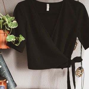 cropped wrap top with flutter sleeves